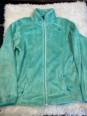 THE NORTH FACE Ositio Girls L Jacket Green Fuzzy Furry Full Zip Teal